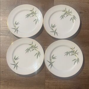 Vintage Narumi Bamboo White and Green Leaf Pattern Bread and Butter Plates set